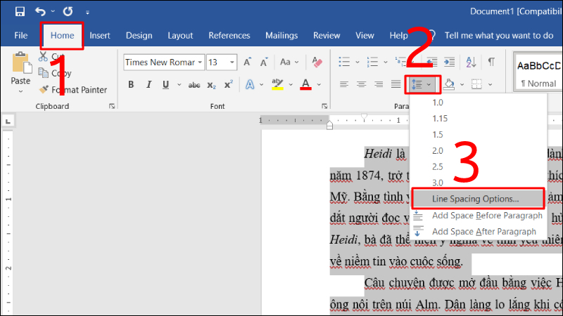 cach gian dong trong word 2
